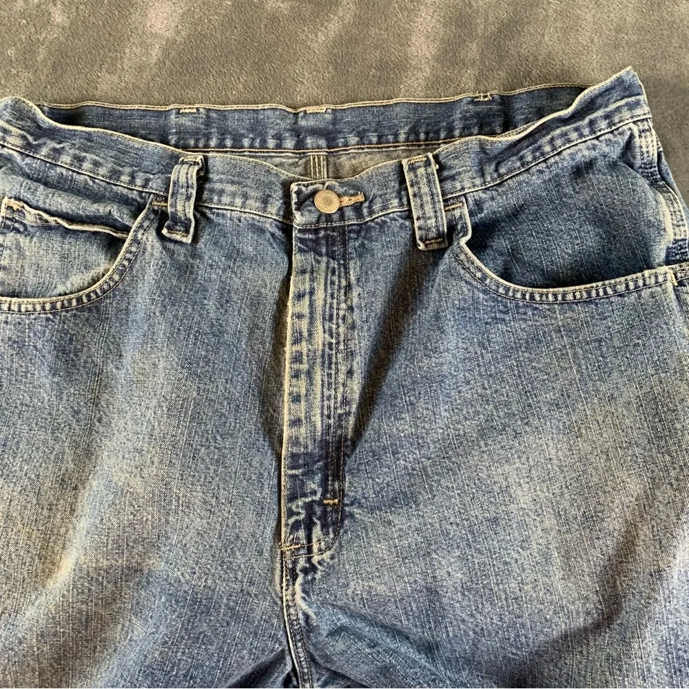 Vtg Wrangler Medium Wash Denim‎ Jort Shorts Relaxed Baggy Carpenter Mens Size 36